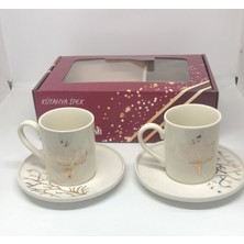 Lebron Altın Yaldızlı 4 Parça 2 Kişilik Hayat Ağacı Porselen 2'li Fincan Takımı