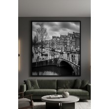 Safir Design Avrupa Esintisi,siyah Beyaz Amsterdam Şehir Manzarası Çerçeveli Tablo