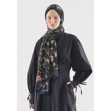Fresh Flower Raın Desenli Pamuk Viskon Şal Siyah