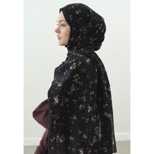 Fresh Tıny Blooms Desenli Pamuk Viskon Şal Lacivert
