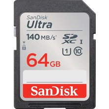 Sandisk 64 GB Ultra Sdxc Bellek Kartı, 140 Mb/s'ye Kadar, A1 Uygulama Performansı, Uhs-I, Class 10,