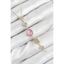 Shopwave Pirinç Zincir Pembe Gold Renk Zirkon Taşlı Y Kolye