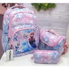 LaddyCo Ilkokul Çantası Kız Çocuğu 3`lü Set Pembe Ilk Okul Çantası Karakter Baskılı Takım