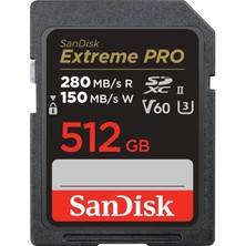 Sandisk Extreme Pro Sdxc Uhs-Ii Hafıza Kartı V60 512 GB (280 Mb/s, 6k, 4K Uhd, U3, C10, Rescue Pro D