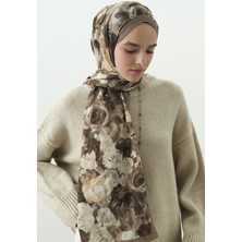 Fresh Rose Breeze Desenli Pamuk Viskon Şal Vizon