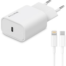 Allme SS20TLB 20W Pd Adaptör + 3A Type-C To Lightning Kablolu Hızlı Şarj Seti Beyaz