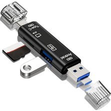 Mey İthalat Mey Ithalat®  5 In 1 Çok Fonksiyonlu USB 2.0 Micro Sd Kart Okuyucu - Usb/micro Usb/type-C Çıkışlı, Otg Çevirici