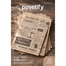 Poşetify 25 Adet Retro Kahve & Ekmek Desenli Yağlı Sunum Kağıdı 25X35 cm | Servis Kağıdı | Kraft Yağlı Kağıt