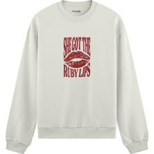 The Lucid Lab Ruby Lips Oversize Sweatshirt - Beyaz