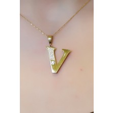 V Harfli&amp;amp;taşlı Kolye Ucu 14 Ayar A064975