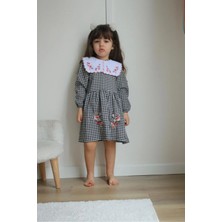 Pantulux Kız Çocuğu Pötikare Desenli Nakışlı Yakalı Kıyafet Şık Günlük ve Özel Gün TASARIMI-JLB-093