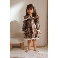 Pantulux Kız Çocuğu Leopar Desenli Kıyafet Dantel Detaylı Şık Özel Gün TASARIM-107-JLB-074