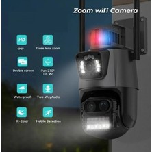 SmartVision Wi-fi Ptz Kamera 3 Kameralı 8x Zoomlu Akıllı Kamera Çakar Işıklı 4mp UHD Hareket Algılama Takip