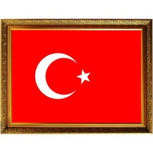 Panda 40X60 cm Atatürk Köşesi Lüks Yaldızlı Çerçeveli Türk Bayrağı Bayrak Tablo
