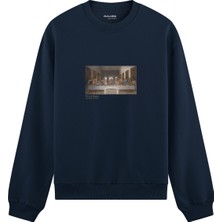 The Lucid Lab Son Akşam Yemeği Oversize Sweatshirt - Lacivert