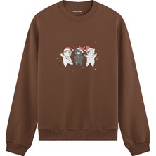 The Lucid Lab Tangled Christmas Cats Oversize Sweatshirt - Kahverengi