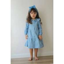 Pantulux Kız Çocuğu Denim Kıyafet Bebe Yakalı Düğmeli Tam Boy Kollu Denim KIYAFET-J3011-JLB-073
