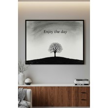 Safir Design Huzur Veren Sanat,günün Tadını Çıkar Yazılı Ağaç Silüetli Çerçeveli Tablo