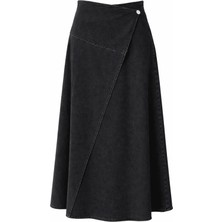 Vellichor Önü  Parçalı Kot Etek - Siyah