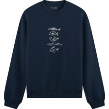 The Lucid Lab Sketches Of Fish Oversize Sweatshirt - Lacivert