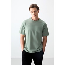 Air Jones Açık Yeşil Pamuklu Kalın Yumuşak Dokulu Oversize Fit Basic Erkek T-Shirt - 88378
