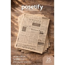 Poşetify 25 Adet Vintage Gazete Desenli Yağlı Sunum Kağıdı 25X35 cm | Şık Servis Kağıdı | Kraft Yağlı Kağıt