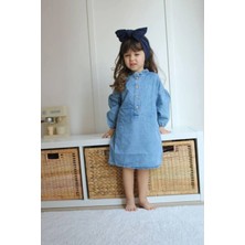 Pantulux Kız Çocuğu Denim Kıyafet Tam Boy Kollu Fırfır Yaka Detaylı Denim TASARIM-J3012-J-072