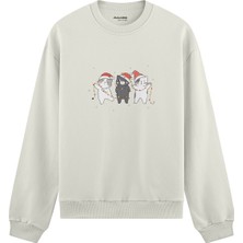 The Lucid Lab Tangled Christmas Cats Oversize Sweatshirt - Beyaz