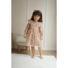 Pantulux Kız Çocuğu Çiçek Desenli Güpür Yakalı Kıyafet Şık Günlük ve Özel Gün TASARIMI-108-JLB-087