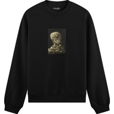 The Lucid Lab Skull Of A Skeleton With Burning Cigarette Oversize Sweatshirt - Siyah