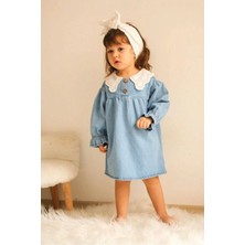 Pantulux Kız Çocuğu Denim Kıyafet Dantelli Bebe Yakalı Düğmeli Denim KIYAFET-K1001-JLB-069