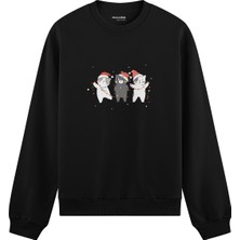 The Lucid Lab Tangled Christmas Cats Oversize Sweatshirt - Siyah