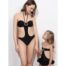 Lovekini Luna Black Cut-Out With Rose Gold Crystal Pearl Embellished Buckle