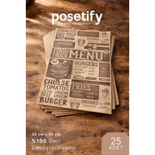 Poşetify 25 Adet Food Truck Menü Desenli Yağlı Sunum Kağıdı 25X35 cm | Şık Servis Kağıdı | Kraft Yağlı Kağıt