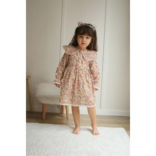 Pantulux Kız Çocuğu Çiçek Desenli Güpür Yakalı Kıyafet Şık Günlük ve Özel Gün TASARIMI-108-JLB-087