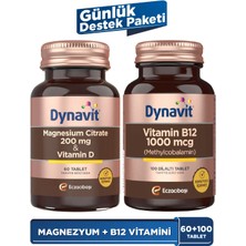 Dynavit Magnesium Citrate 200 mg & Vitamin B12 - Günlük Destek Paketi - Magnezyum Sitrat, D Vit, B12 Vit
