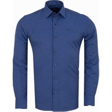 Makrom Esnek Kumaş Lacivert Pamuklu Uzun Kollu Erkek Gömlek