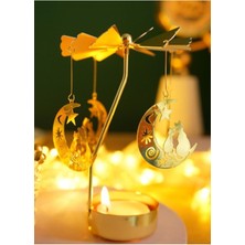 Hediye Fikri Altın Renkli Dönen Metal Mumluk Sevimli Kediler Tasarımlı