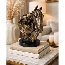 Hediye Fikri Kişiye Özel Polyester At Büstü Dekoratif Heykel 12X8 cm Bronz Görünümlü Masa Üstü At Figürü