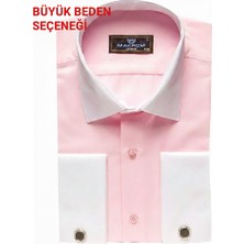 Makrom Premium Duble Manşetli Metal Düğme Detaylı Pembe Özel Tasarım Erkek Gömlek