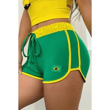 İsra Ayyıldız Moonstar Collection Vintage Brasil Şeritli Biyeli Kısa Yeşil Şort