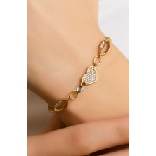 Taşlı Kalp Detaylı Modern Tarz Bileklik 14 Ayar A017913