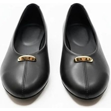 Ne&Ve Shoes Hakiki Deri Gold Aksesuar Detaylı Kadın Günlük Babet