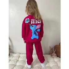 Cg Kids Stitch Temalı Sırt Baskı Detay Kız Çocuk 2 Iplik Alt Üst Sweatshirt Eşofman Takım