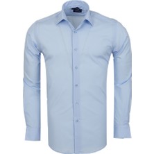Oscar Banks Erkek Açık Mavi %100 Pamuk Slim Fit Uzun Kollu Klasik Gömlek