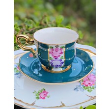 Manushum El Yapımı Porselen Şehzade Kahve Fincanı-Zümrüt Yeşil 1 Adet