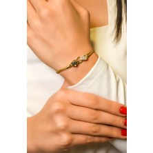 Taşlı Yılan Başı Tasarım Bileklik 14 Ayar A040728