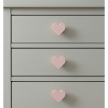 Baylin 3D 3 Adet Kalp Görünümlü Dolap Kulpu - Çocuk Odası Modern, Şık ve Dayanıklı- Pastel Pembe