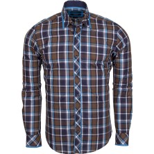 Makrom Erkek Kahverengi Kareli Slim Fit %100 Pamuk Casual Tasarım Gömlek