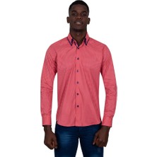 Makrom Kırmızı Tasarım Detaylı Slim Fit Erkek Gömlek